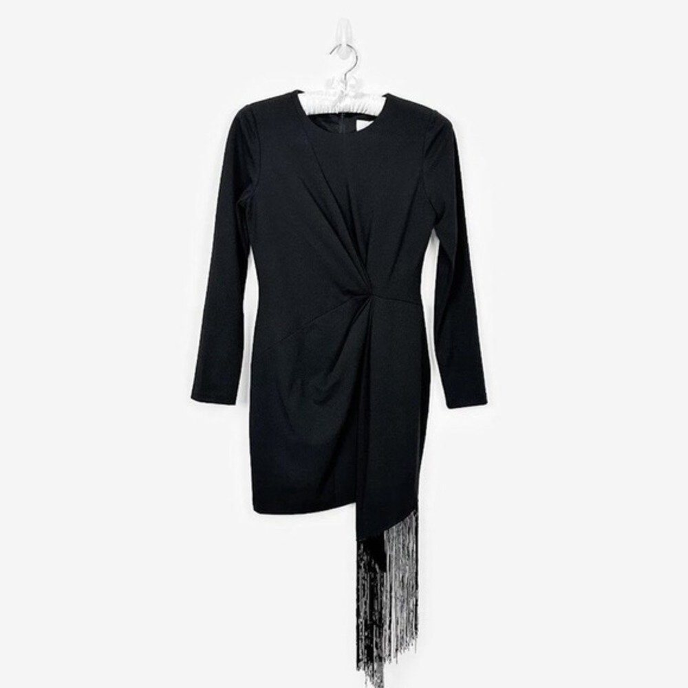 Belle Badgley Mischka Harley Fringe Mini Dress Black Size 4 Glam Party Event